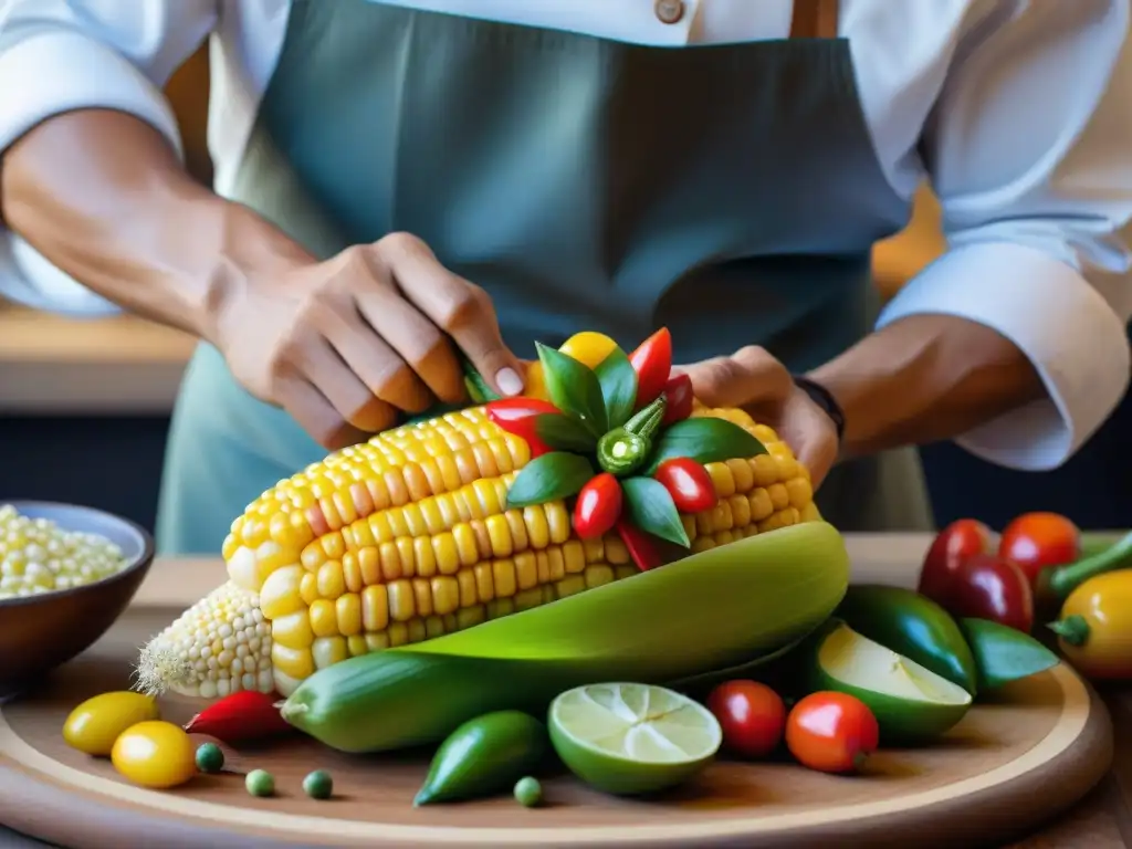 Un chef peruano esculpe una llama con ingredientes locales en una escultura comestible