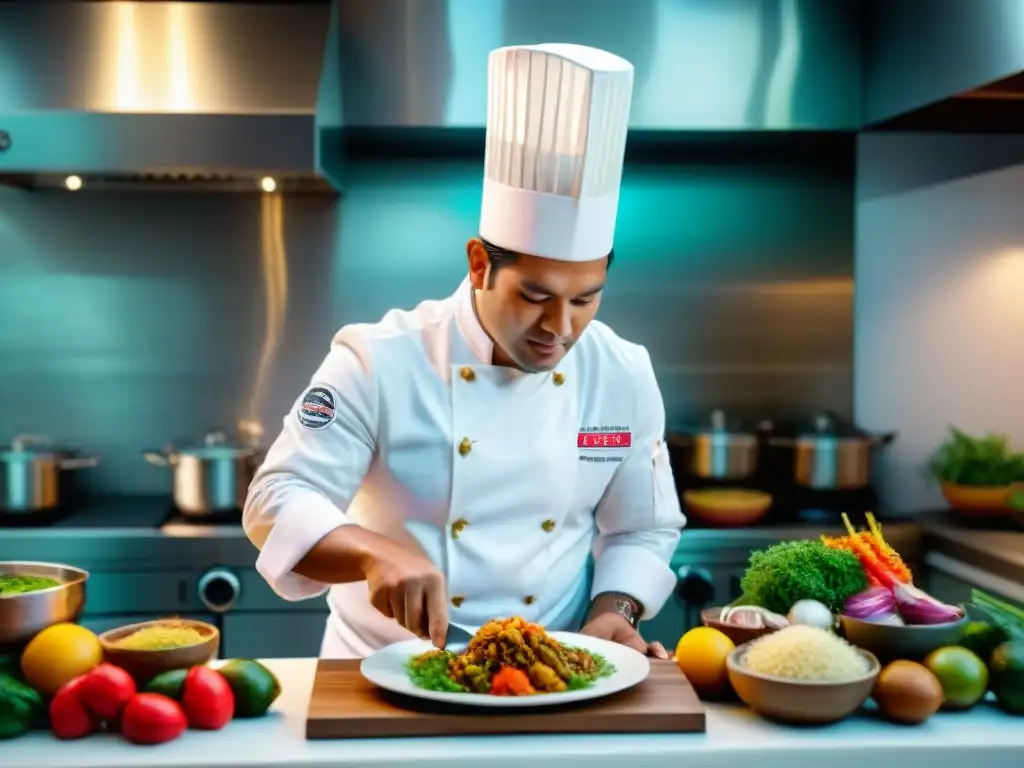 Chef peruano fusionando ingredientes con técnicas internacionales en cocina moderna