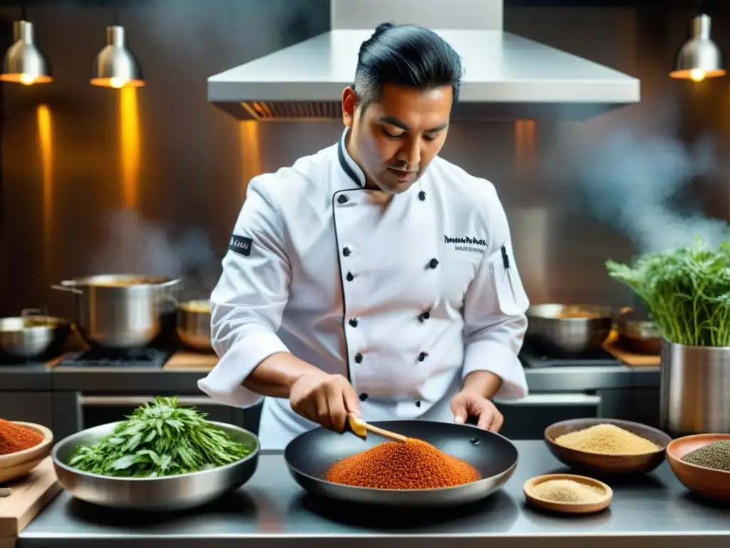 Un chef peruano fusiona ingredientes tradicionales en una cocina moderna, creando platos innovadores