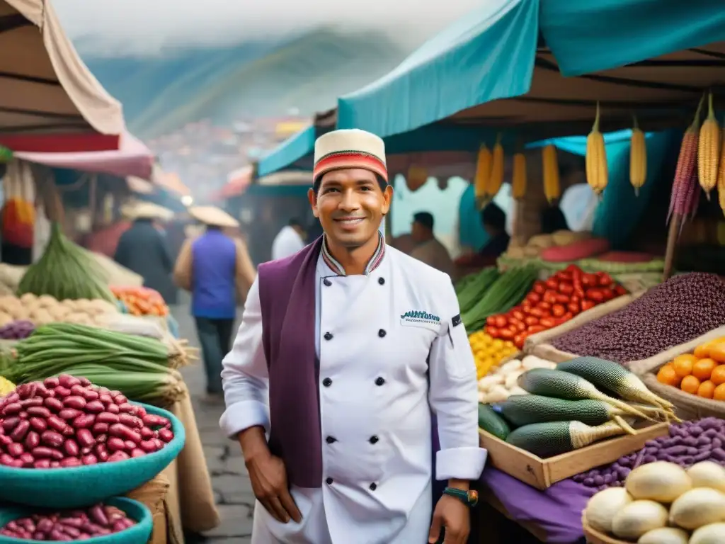 Un chef peruano en mercado limeño destaca platos peruanos innovadores con sostenibilidad