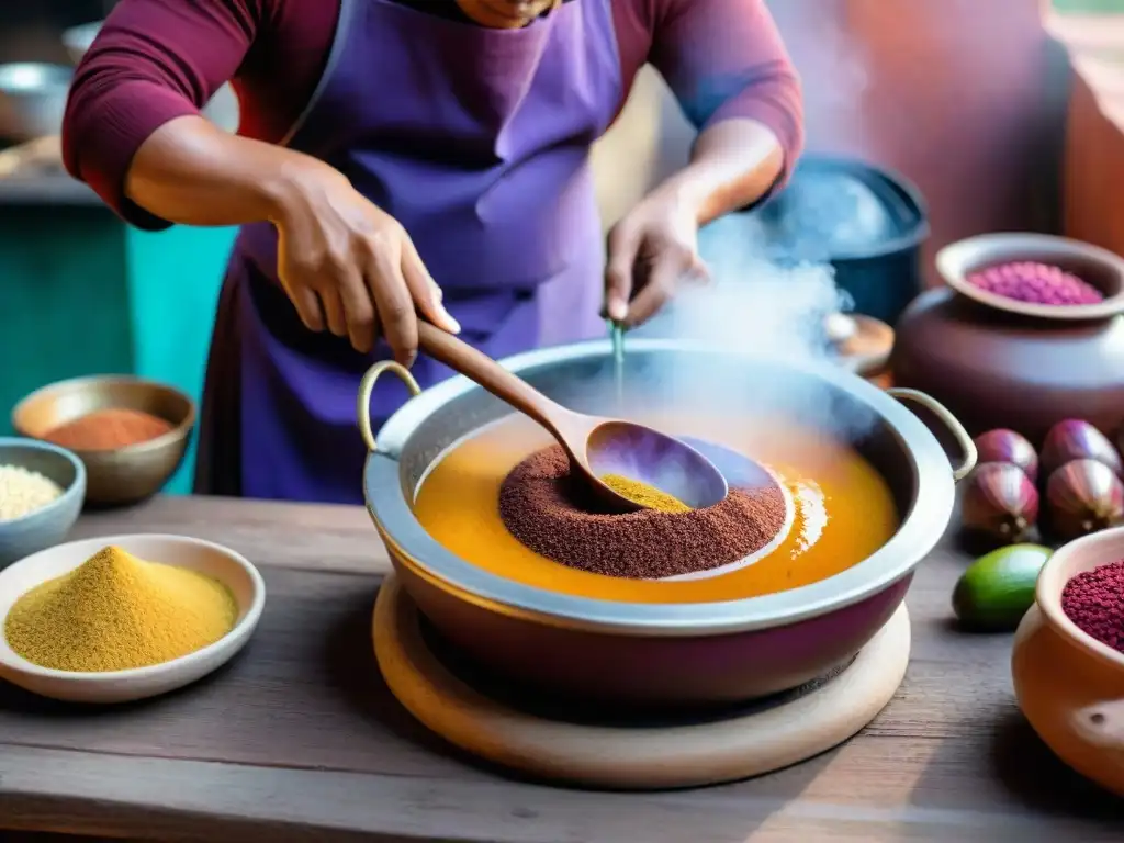 Chef peruano remueve olla de chicha en cocina costeña