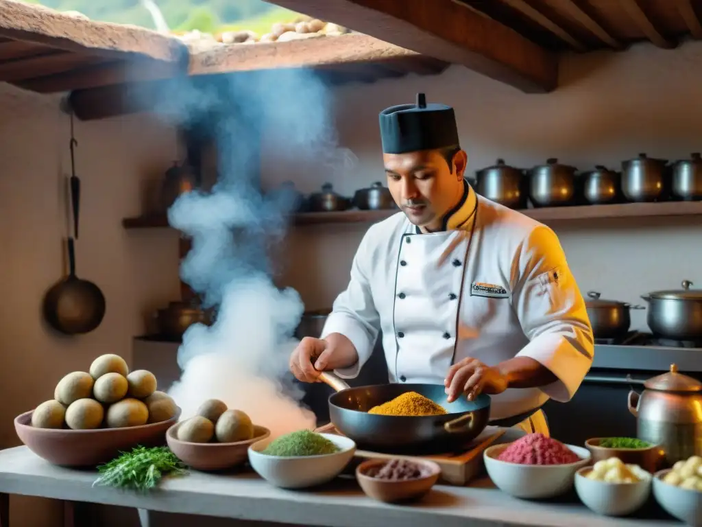 Un chef peruano preparando olluquito con charqui en los Andes