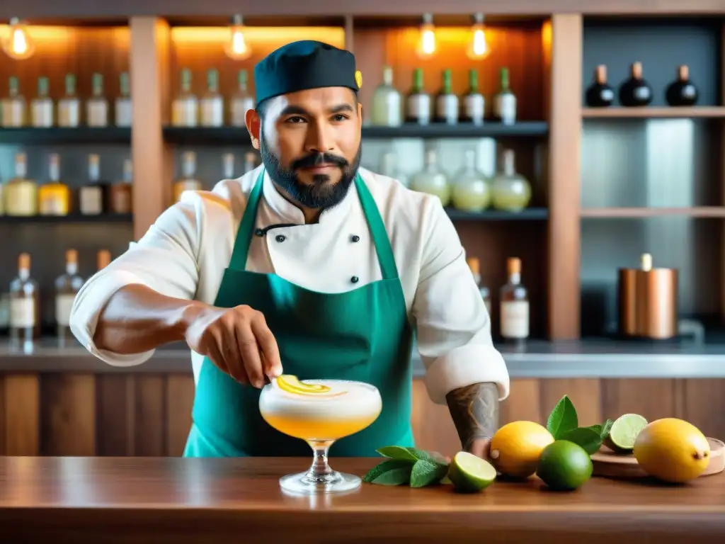 Un chef peruano prepara un Pisco Sour con ingredientes autóctonos