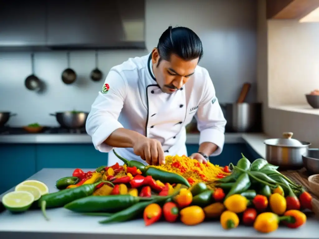 Chef peruano preparando un platillo con aji amarillo