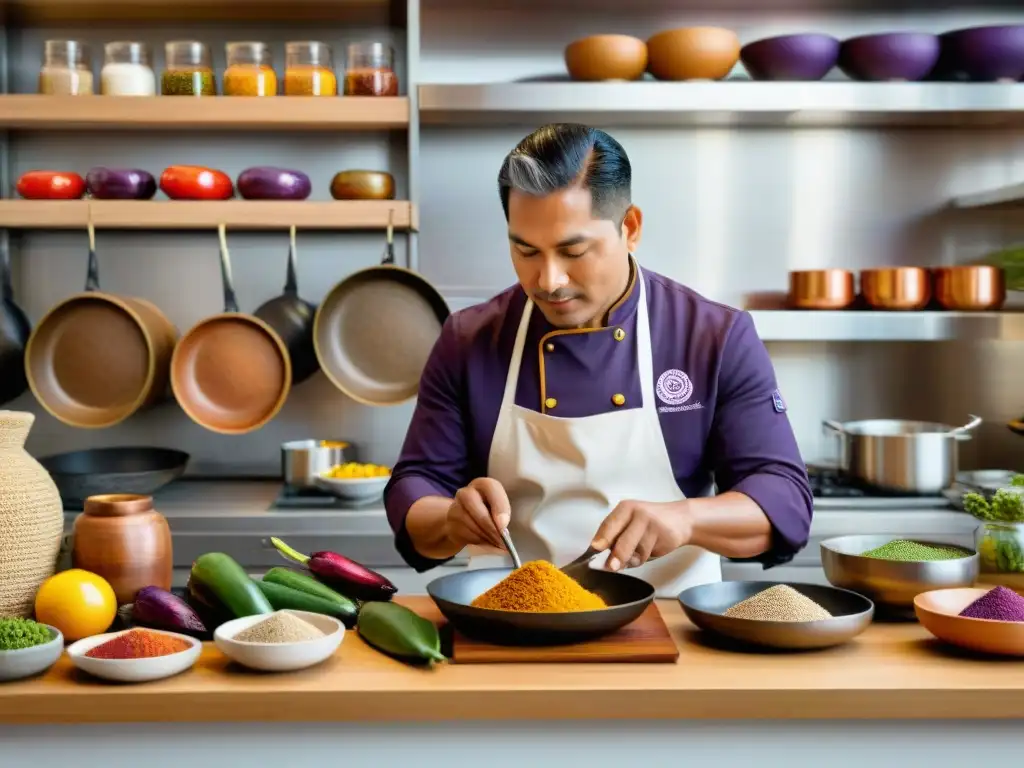 Un chef peruano prepara un platillo tradicional con ingredientes autóctonos