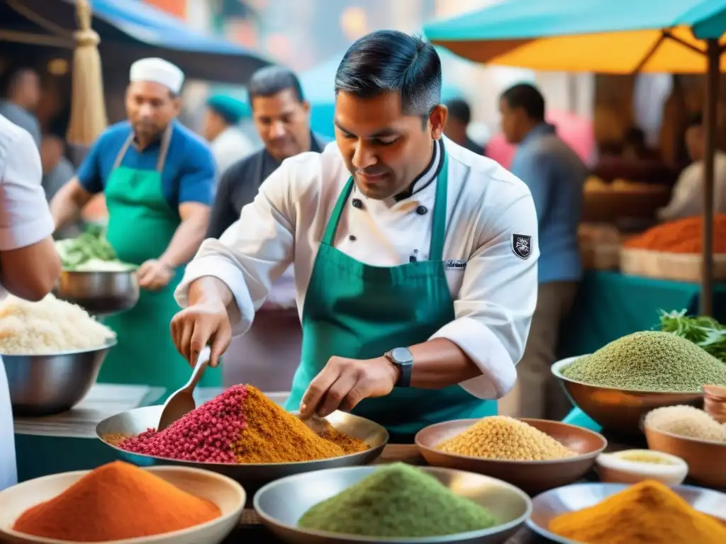 Un chef peruano preparando plato afroperuano en mercado al aire libre