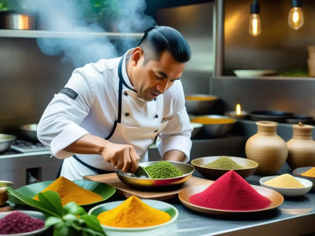 Un chef peruano preparando plato amazónico con ingredientes autóctonos