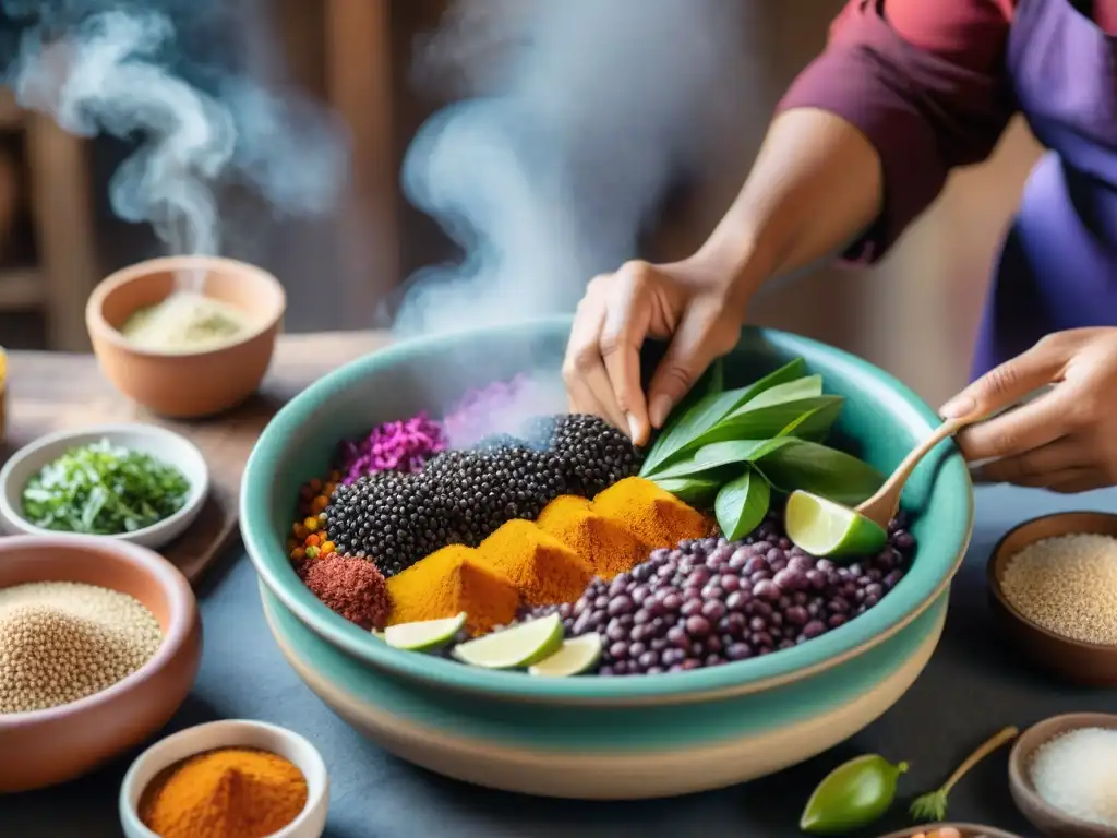 Un chef peruano preparando plato auténtico con ingredientes autóctonos