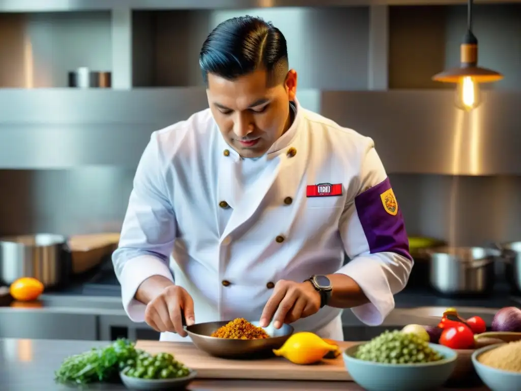 Un chef peruano prepara plato autóctono en cocina moderna