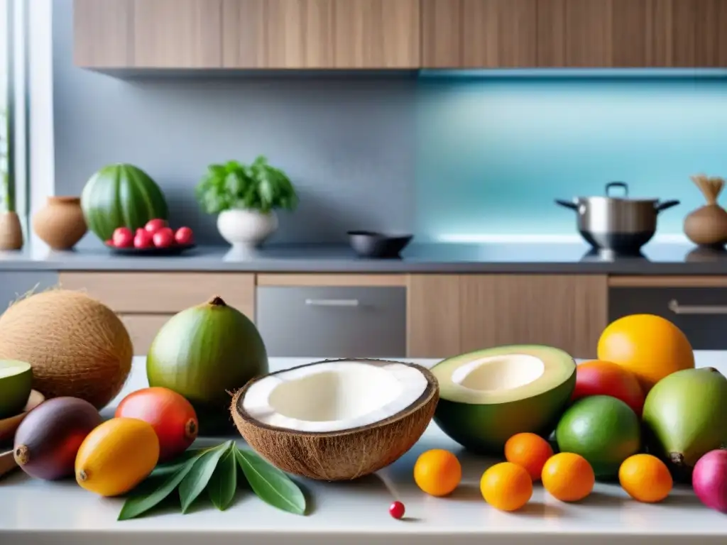 Un chef peruano prepara un plato de cocona en una cocina moderna, mostrando la fusión de técnicas culinarias