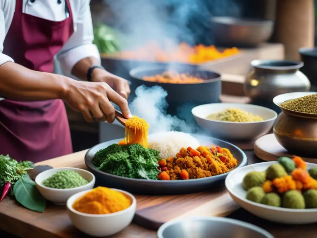 Un chef peruano prepara un plato colorido con ingredientes autóctonos de los Andes