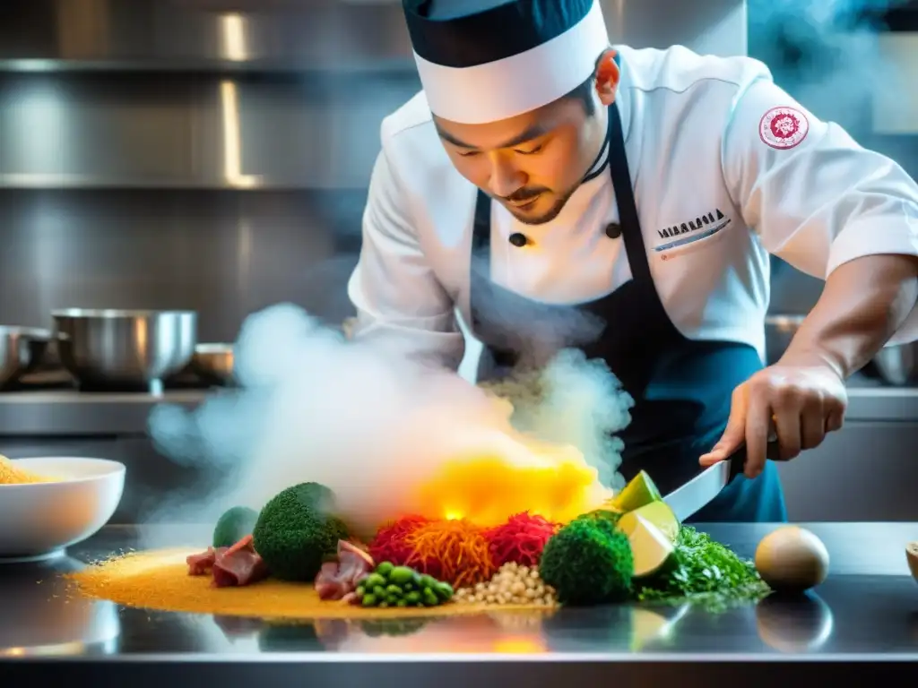 Chef peruano preparando plato Nikkei en Osaka fusionando la gastronomía peruana y japonesa