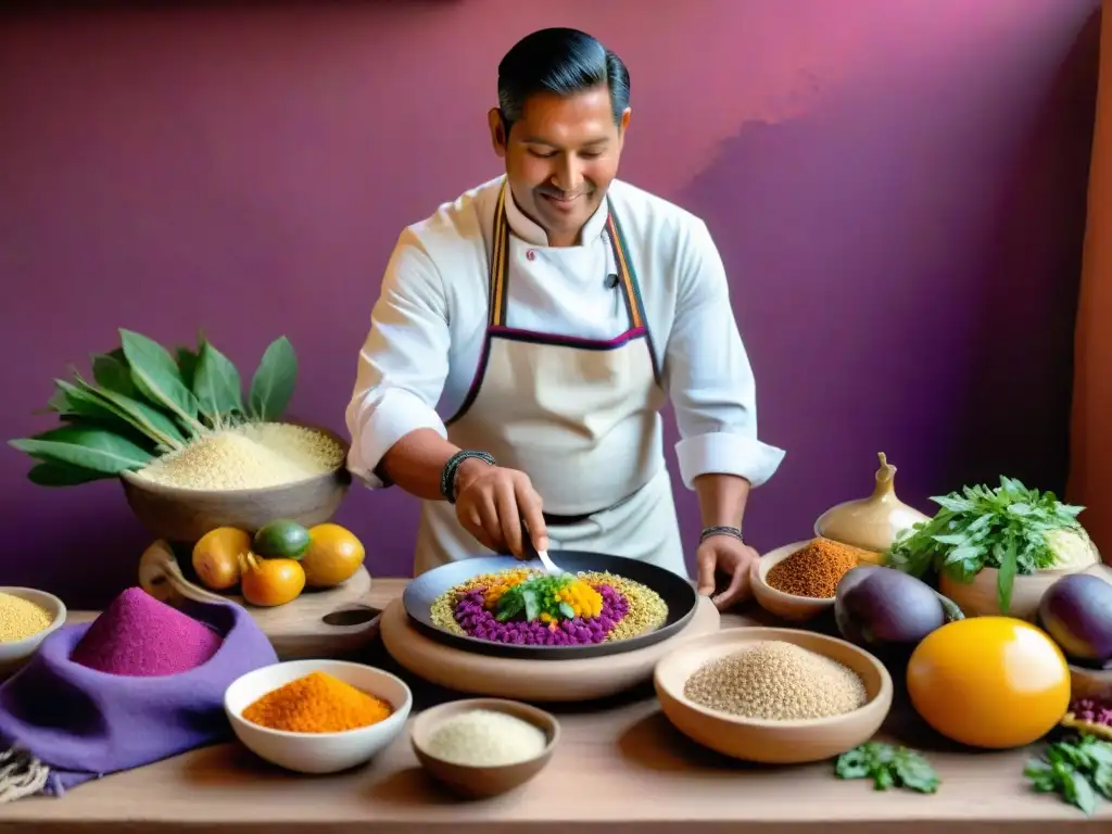 Chef peruano preparando plato con ingredientes autóctonos de Apurímac y Puno