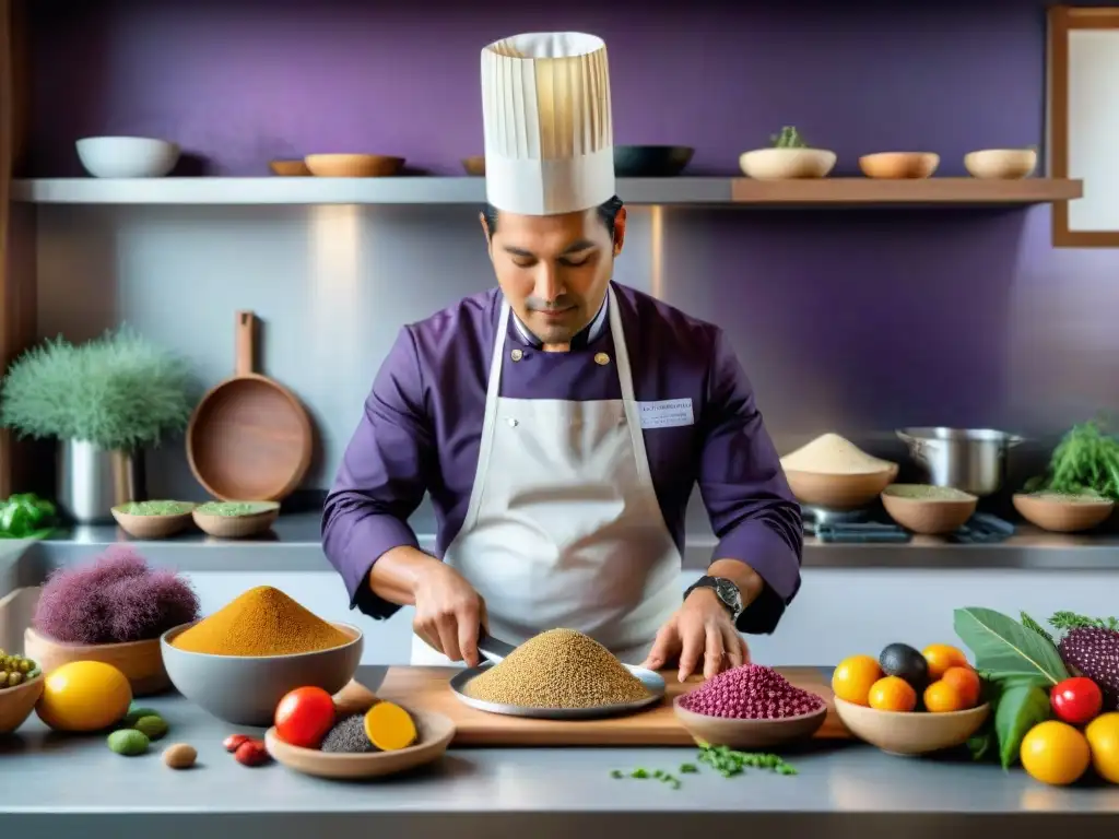 Chef peruano crea plato innovador con superalimentos peruanos en cocina moderna