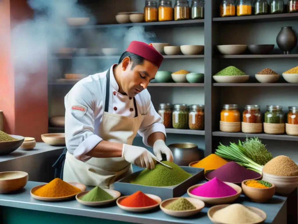 Un chef peruano prepara con maestría un plato inspirado en los Incas, destacando las técnicas cocina peruana tradicionales