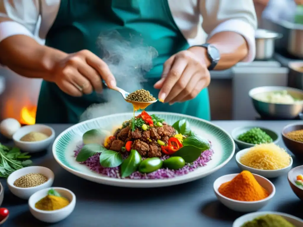 Chef peruano preparando plato con kiwicha, destacando beneficios nutricionales y gastronomía peruana