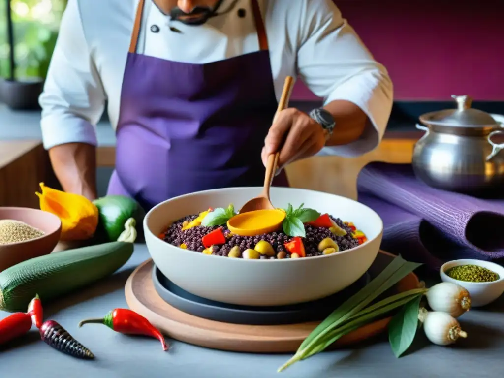 Un chef peruano prepara plato Moche con ingredientes autóctonos