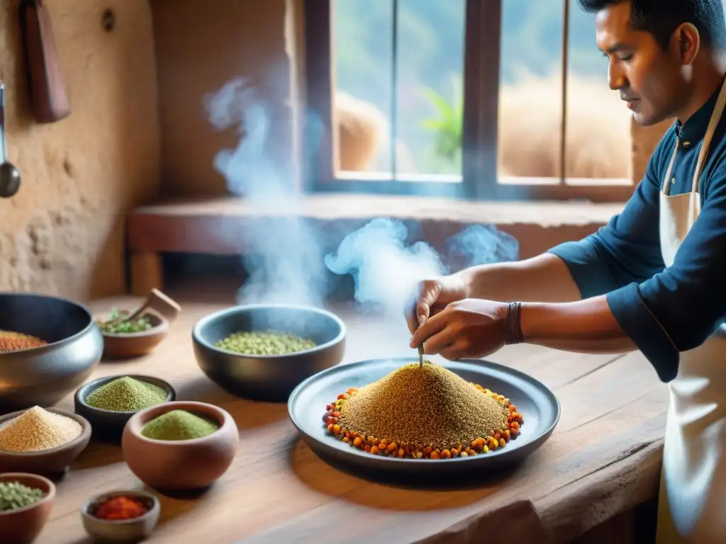 Un chef peruano prepara con maestría un plato del norte de Perú, destacando los beneficios del algarrobo en la gastronomía local