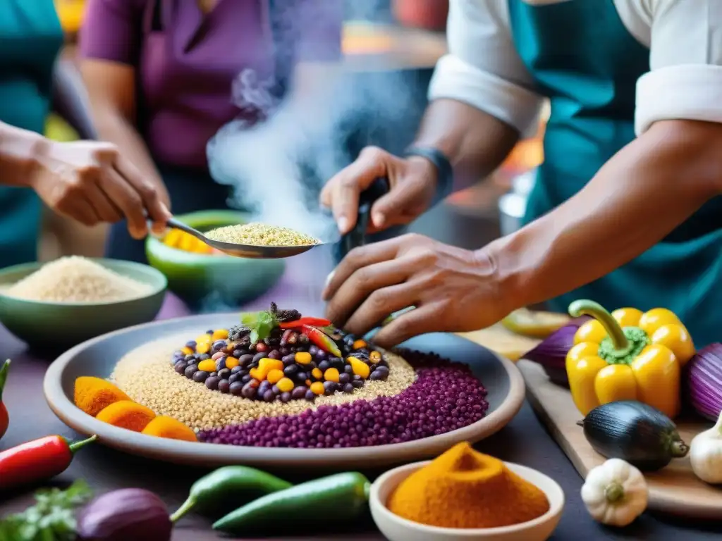 Un chef peruano preparando plato prehispánico en mercado: 'Cursos de cocina prehispánica peruana'