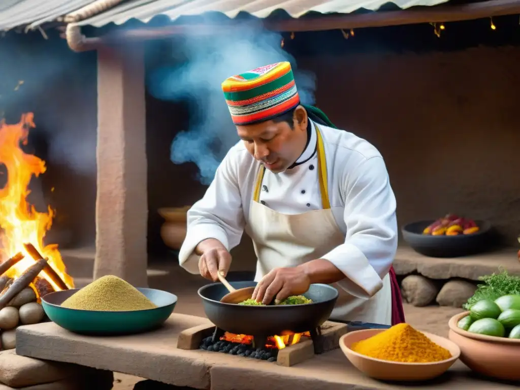 Chef peruano en Apurímac preparando Pachamanca, plato tradicional