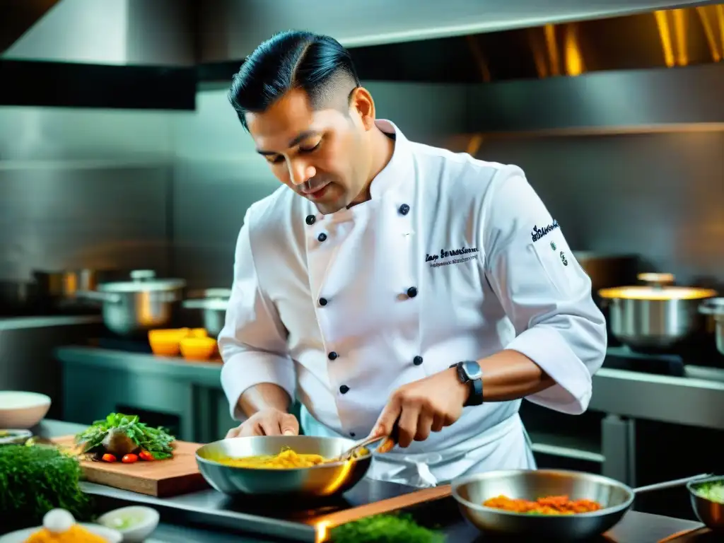 Un chef peruano prepara un plato tradicional con un toque moderno en un lujoso restaurante de Lima