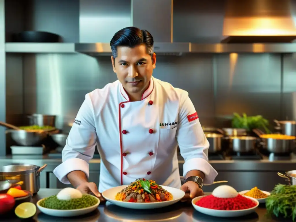 Un chef peruano prepara un plato tradicional con un toque moderno en revistas especializadas cocina peruana