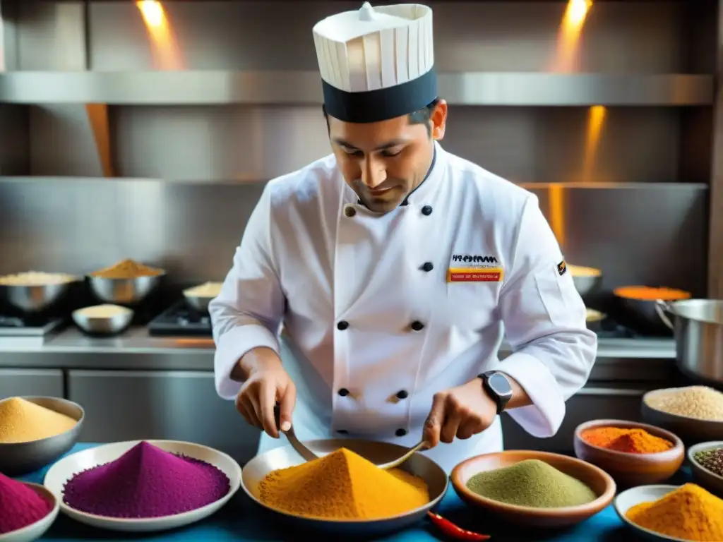 Un chef peruano preparando un plato tradicional con ingredientes autóctonos