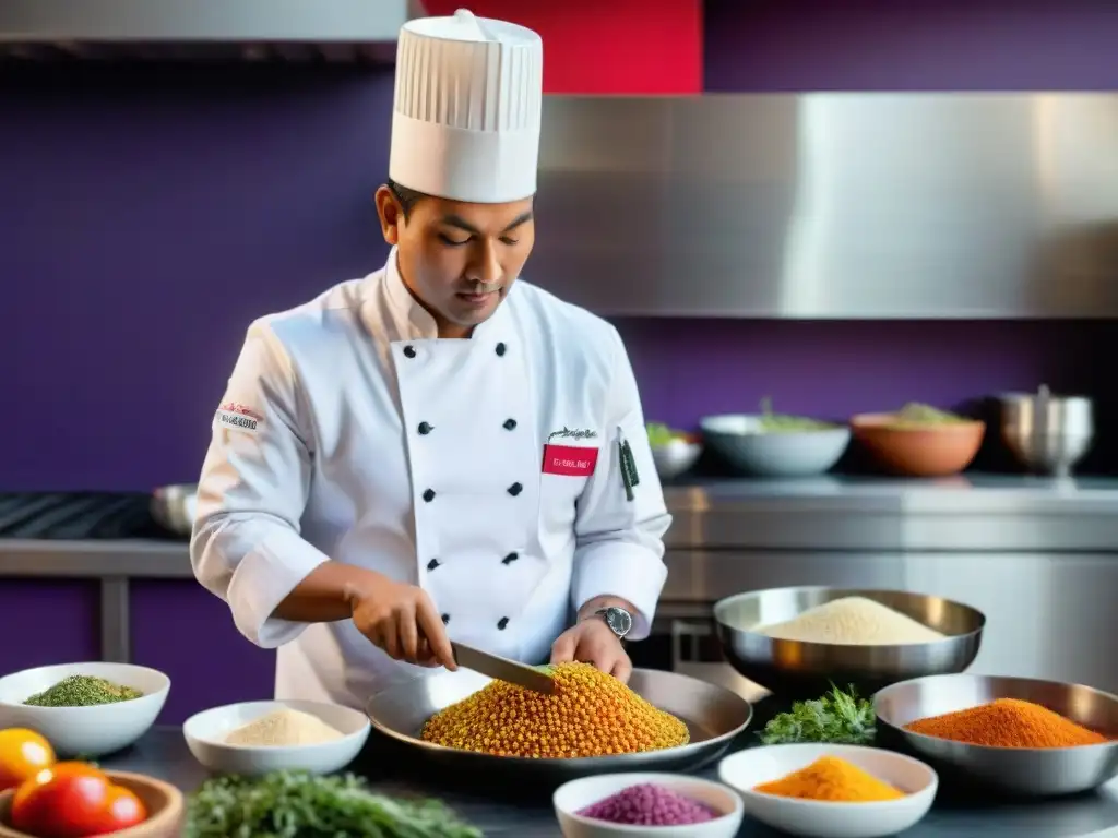 Un chef peruano prepara plato tradicional con técnicas modernas de fermentación en cocina innovadora