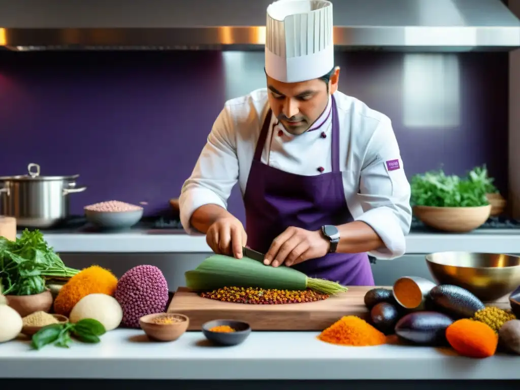 Un chef peruano prepara con maestría plato único en cocina moderna con ingredientes olvidados valor gastronomía peruana