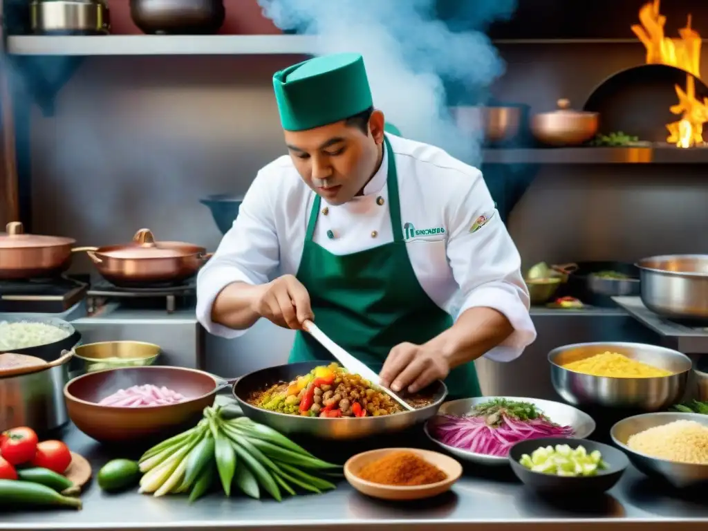 Chef peruano preparando platos ancestrales en cocina tradicional: reviven la gastronomía peruana