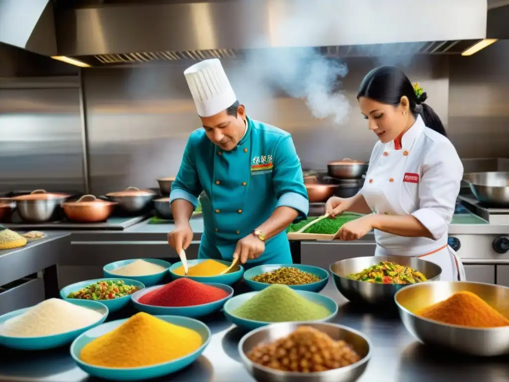 Un chef peruano cocina platos con equipamiento cocina antiadherente Perú en una cocina vibrante y llena de sabor