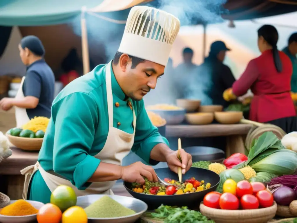 Un chef peruano preparando platos tradicionales con mashua en el Festival Gastronómico