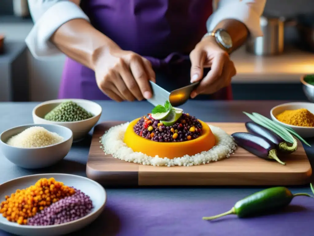 Un chef peruano preparando recetas ancestrales gastronomía peruana en cocina moderna