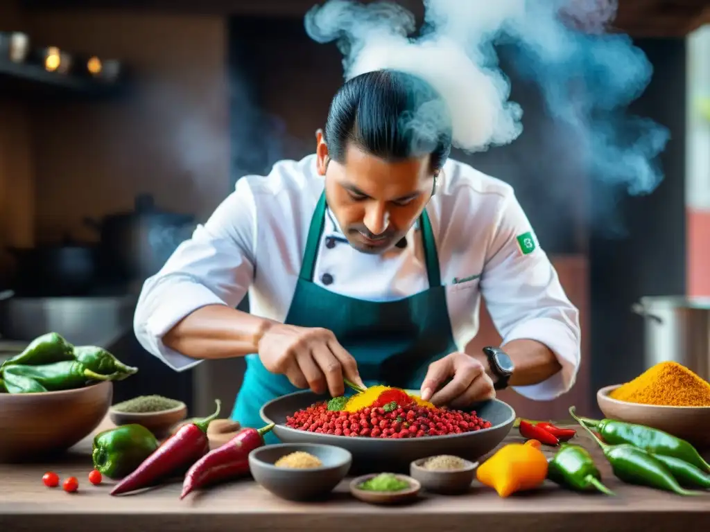 Chef peruano preparando recetas ancestrales con Ají Perú en cocina moderna