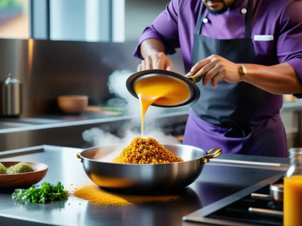 Chef peruano creando recetas peruanas innovadoras en casa con aji amarillo y quinoa