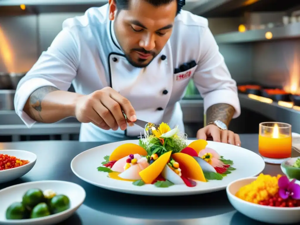 Un chef peruano renombrado crea un ceviche colorido en un restaurante innovador de gastronomía peruana