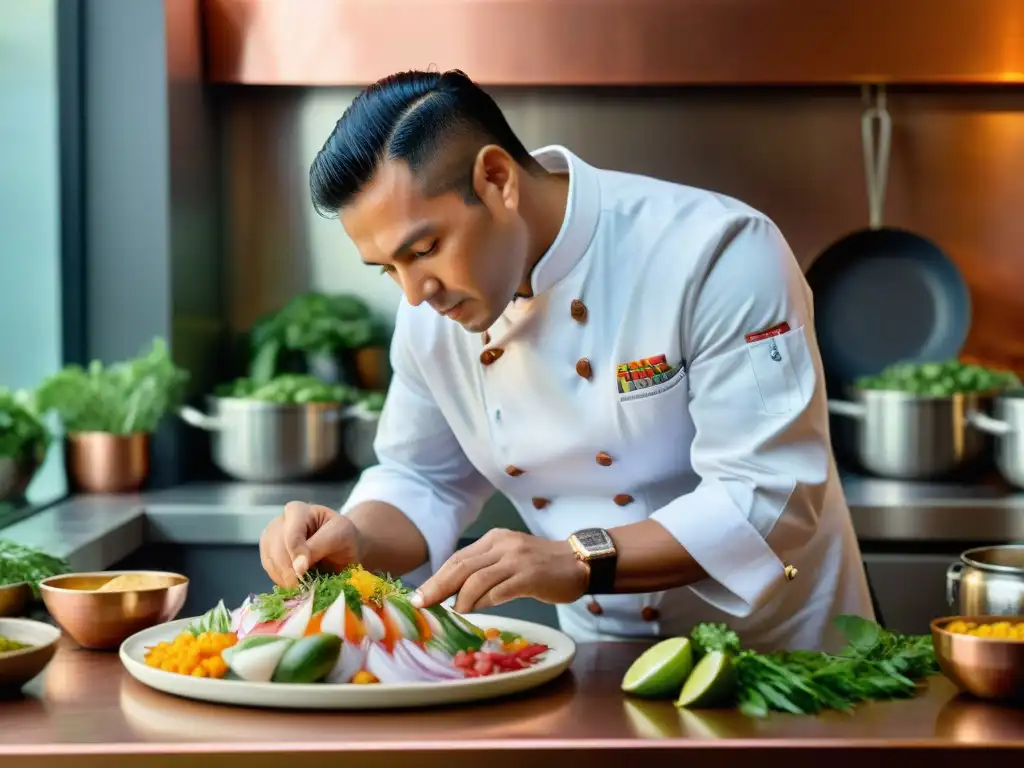 Un chef peruano renombrado prepara ceviche, demostrando maestría y riqueza cultural