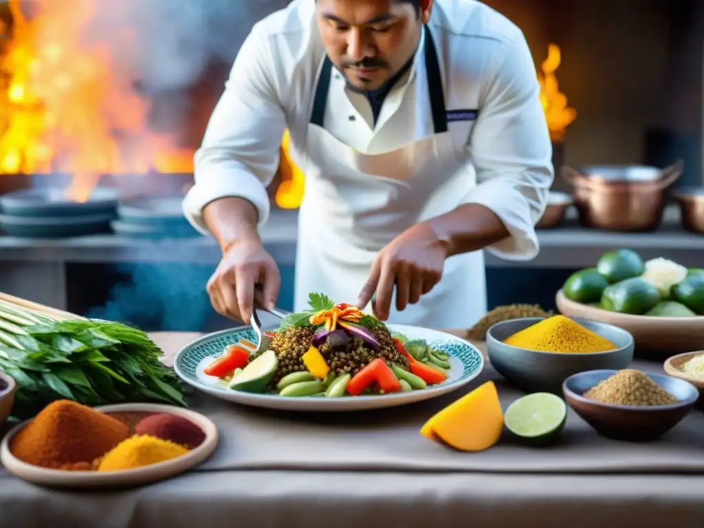 Un chef peruano en la Sierra prepara plato de kiwicha, resaltando beneficios nutricionales y belleza culinaria