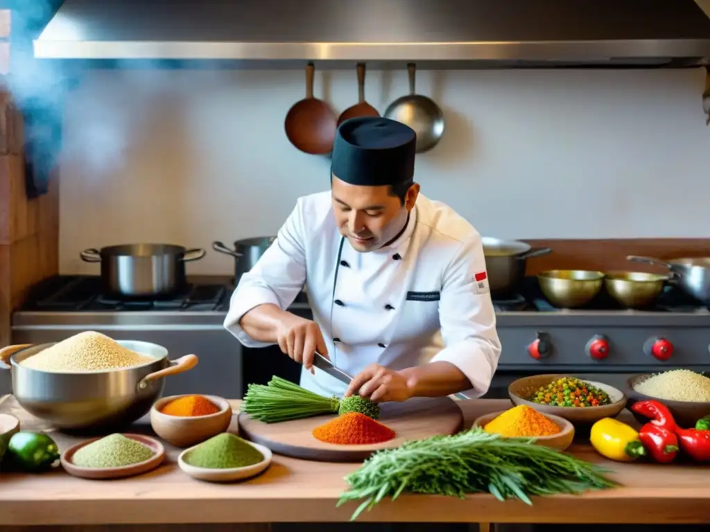 Un chef peruano en la Sierra prepara plato clásico con técnicas modernas en cocina rústica