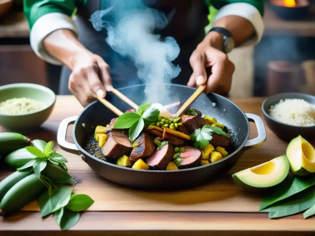 Un chef peruano preparando tacacho con cecina en la selva amazónica