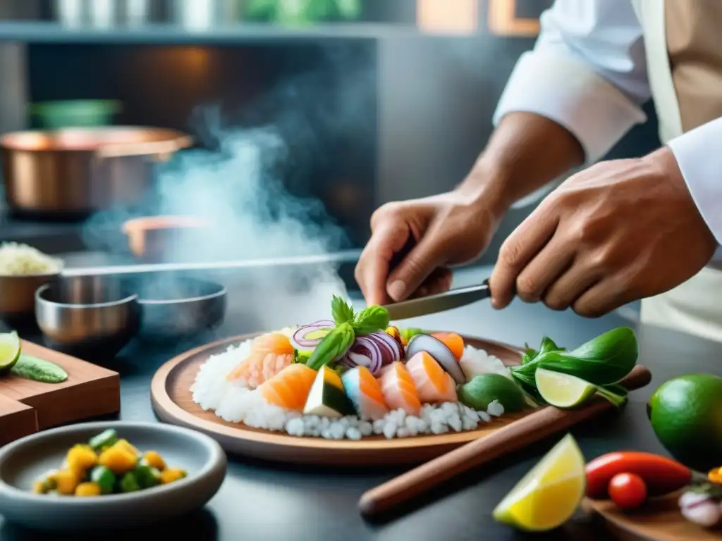 Un chef peruano fusiona técnicas antiguas y modernas en la preparación de ceviche, reflejando la evolución culinaria