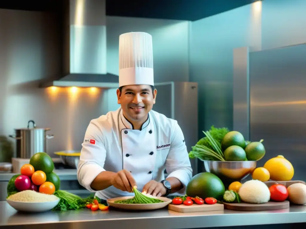 Un chef peruano fusiona técnicas de cocina peruana con toques contemporáneos en una cocina de vanguardia