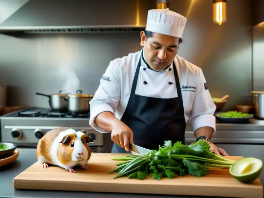 Un chef peruano fusiona técnicas culinarias internacionales en un plato gourmet de cuy