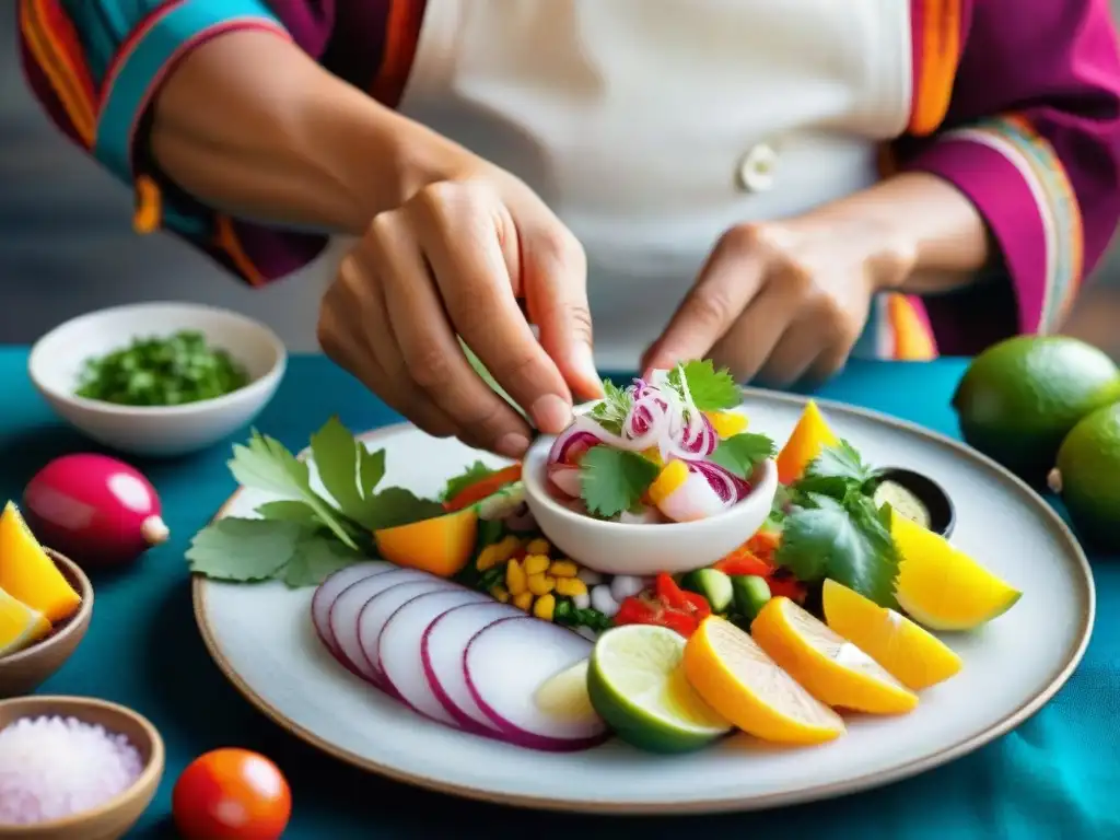 Un chef peruano muestra sus técnicas de emplatado con ceviche, realzando la tradición culinaria