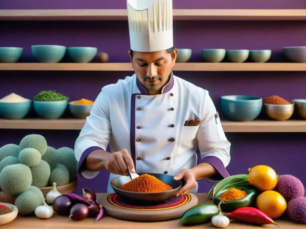 Un chef peruano fusiona textiles andinos en su cocina, creando platos coloridos y detallados