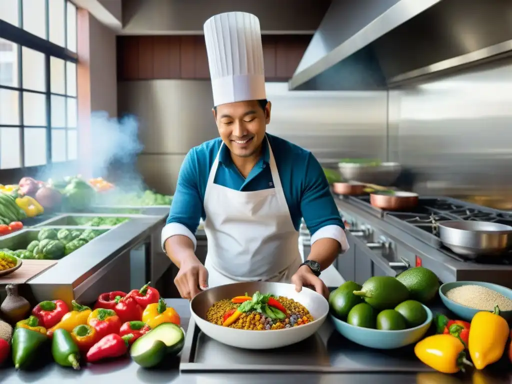 Un chef peruano tradicional incorpora kiwicha en su cocina, resaltando los beneficios de la kiwicha en dieta