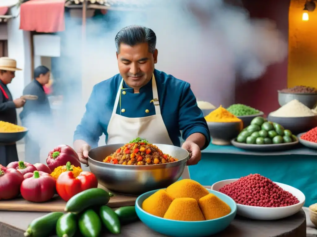 Un chef peruano tradicional en Arequipa prepara un rocoto relleno