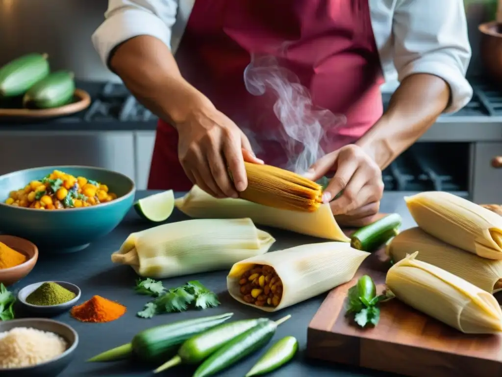 Un chef peruano tradicional elabora tamales, mostrando la historia y técnica ancestral