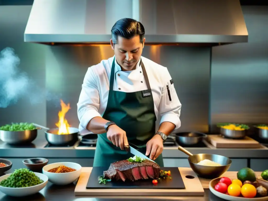 Un chef peruano prepara un venado asado fusionando sabores silvestres en gastronomía peruana