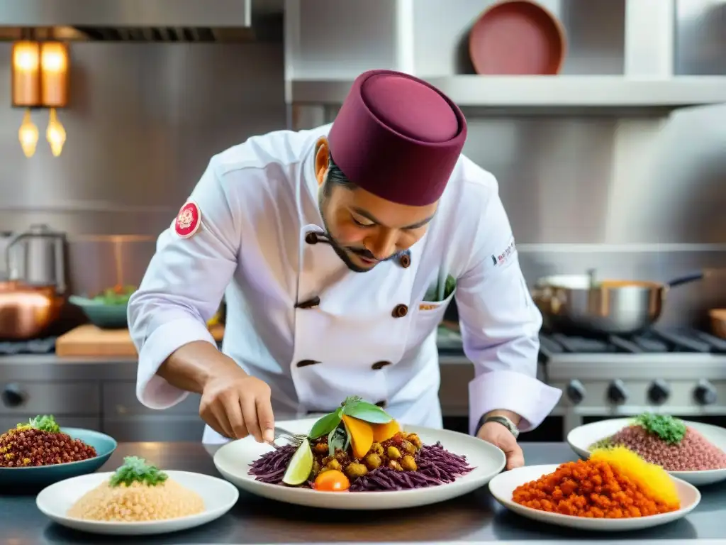 Un chef peruano marida vinos con platos autóctonos en una cocina vibrante